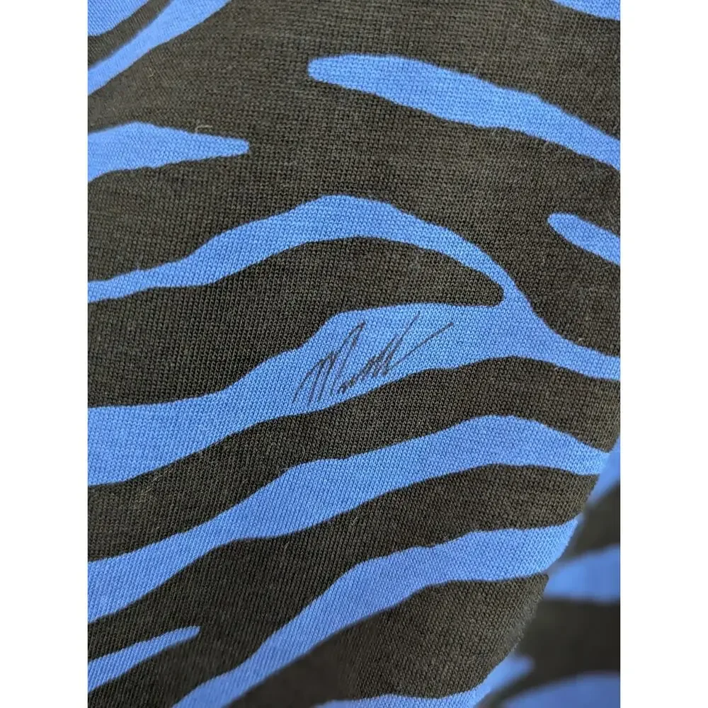 Michael Kors Top Blue Black Zebra Print Scoop Neck 3/4 Sleeve Shirt Sz M NWT